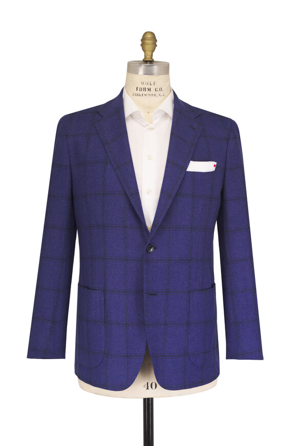 Kiton Navy Blue Check Cashmere, Silk, & Linen Sportcoat - view 2