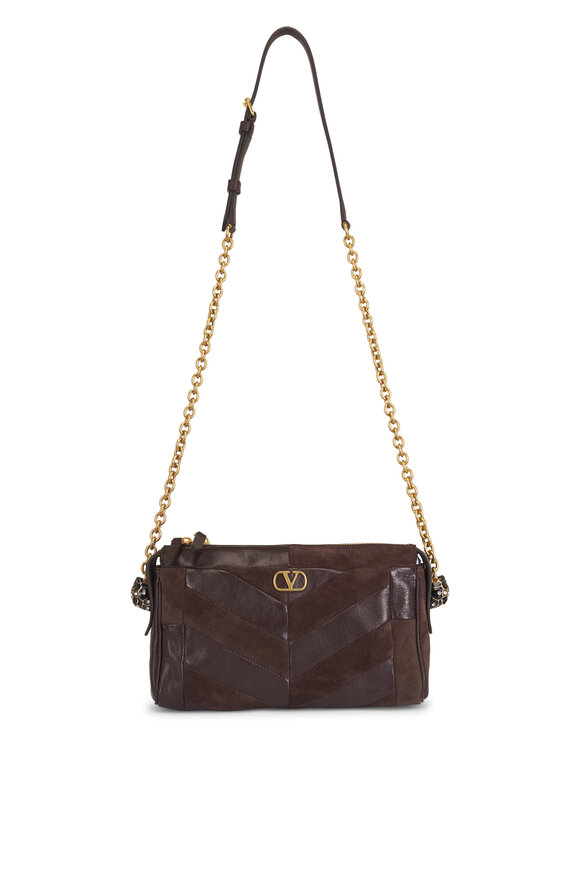 Valentino Garavani Small Panthea Brown Patchwork Chevron Shoulder Bag - view 1