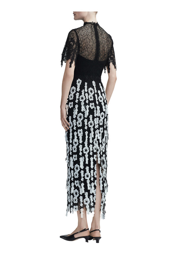 Lela Rose - Black & White Tiered Lace Midi Dress 