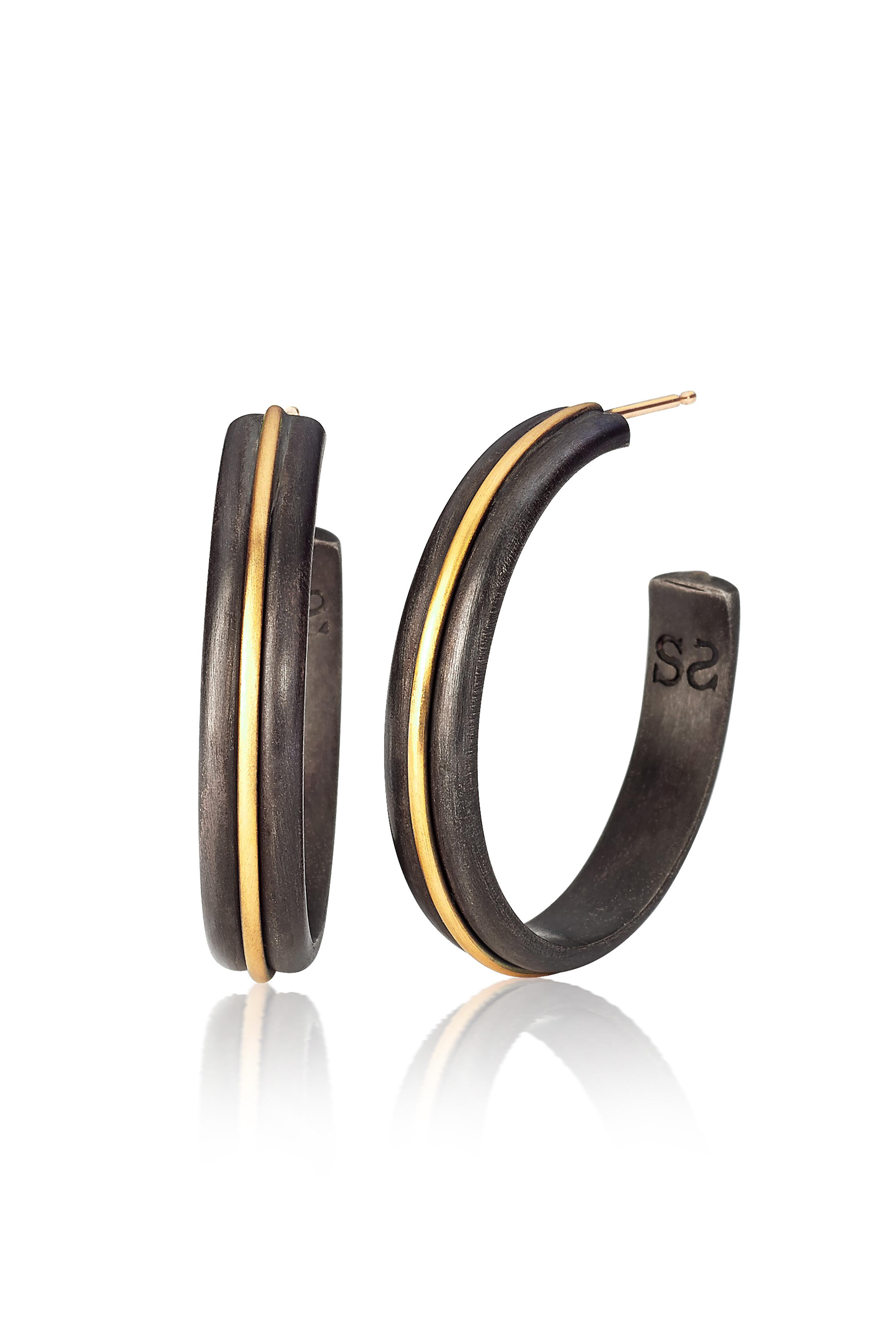 .925Suneera - Vintage Sterling & Gold Hoop Earrings