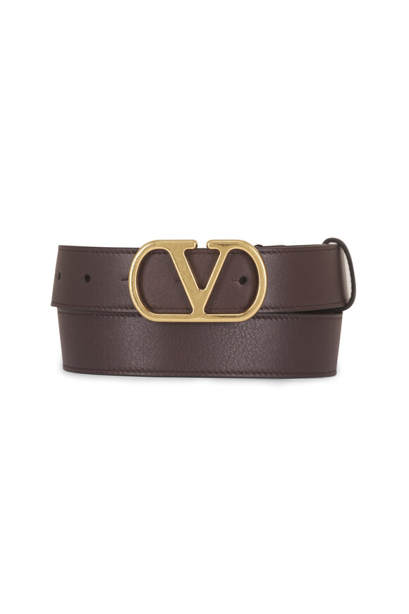 Valentino Garavani VLogo Oak Brown Leather Belt - view 1