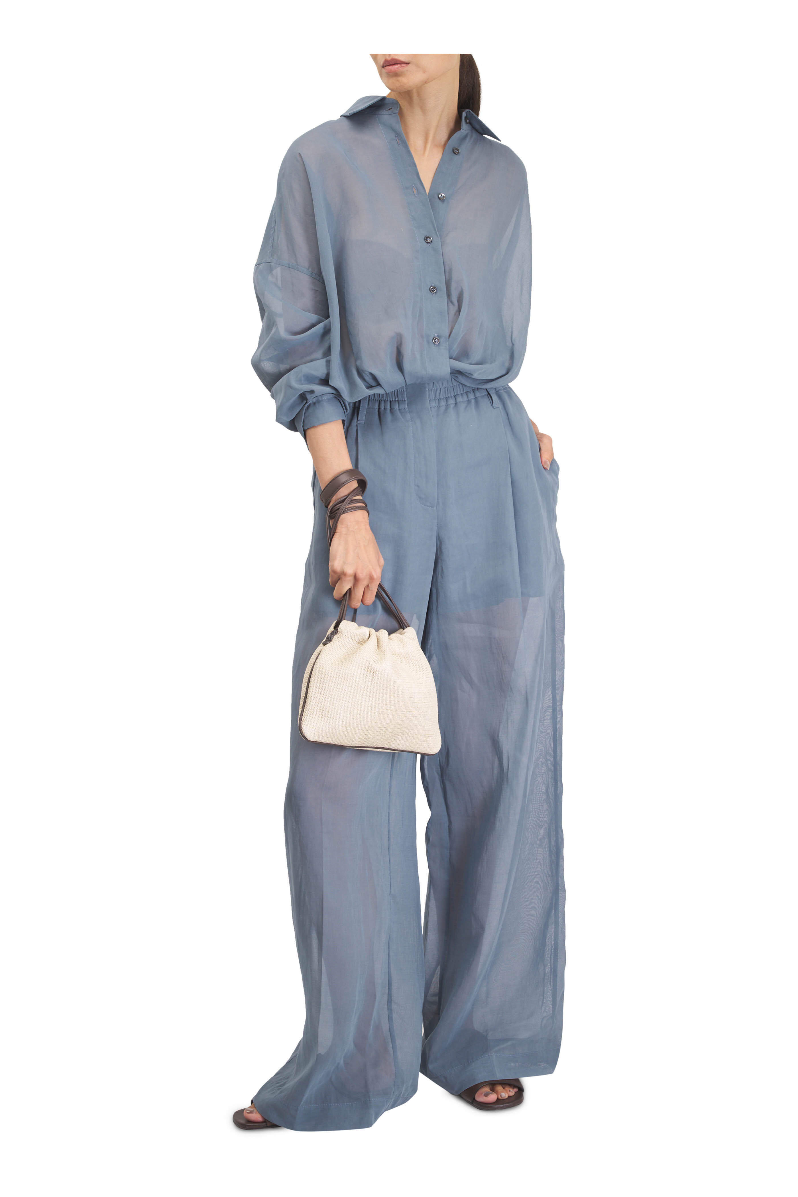 Brunello Cucinelli - Blue Cotton Organza Shirt