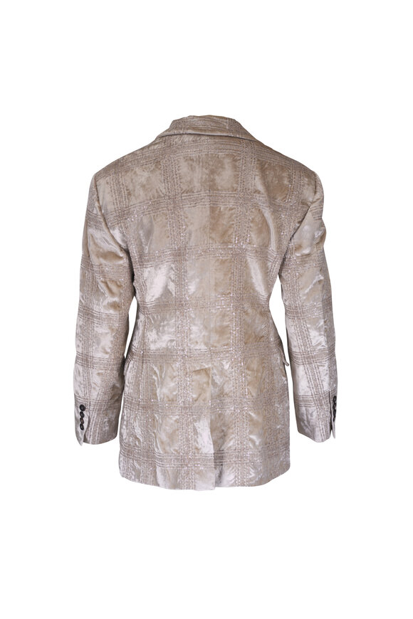 Brunello Cucinelli Beige Pailette Prince Of Wales Velvet Jacket - view 2