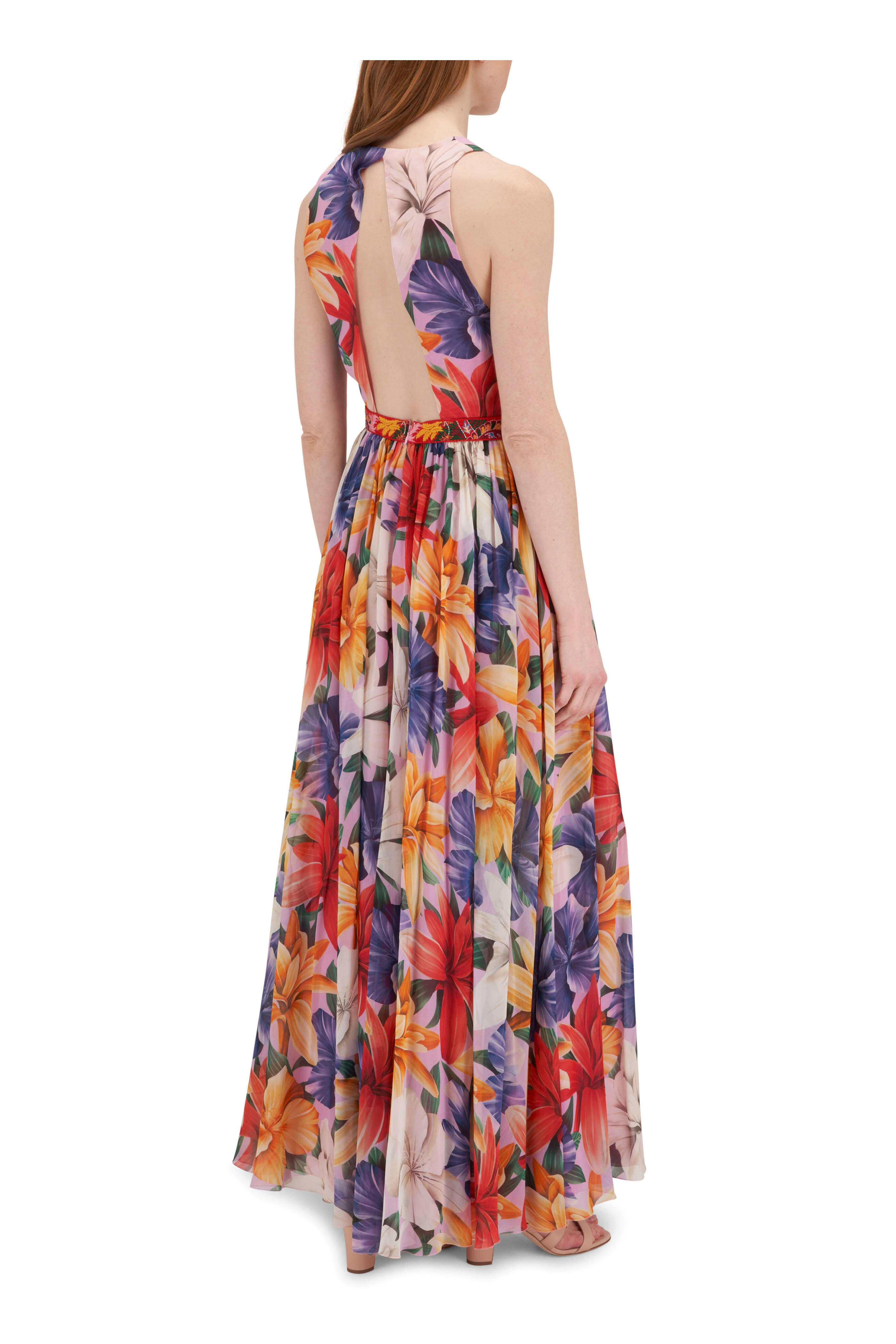 Etro - Bold Floral Silk Chiffon Plunging Maxi Dress