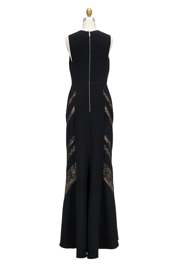 Elie Saab - Black Stretch Cady Lace Inset Sleeveless Gown 