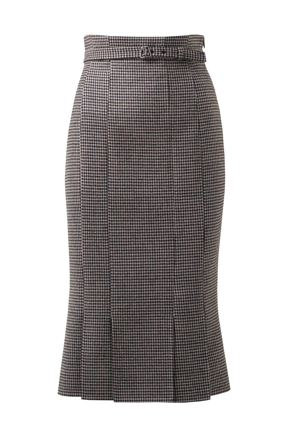 Akris - Black & Taupe Houndstooth Midi Pencil Skirt