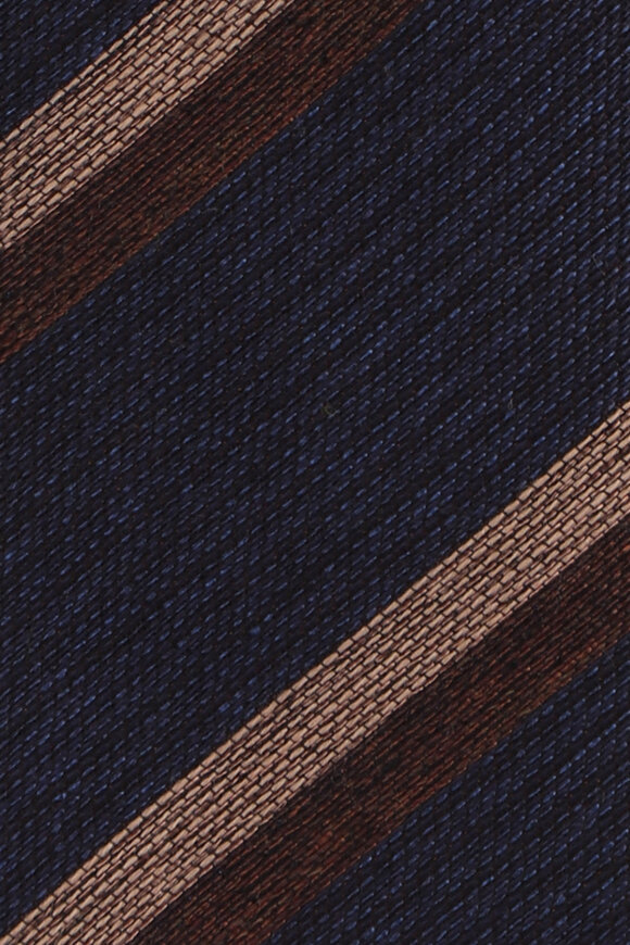 Geoff Nicholson Navy Blue & Brown Stripe Necktie - view 2