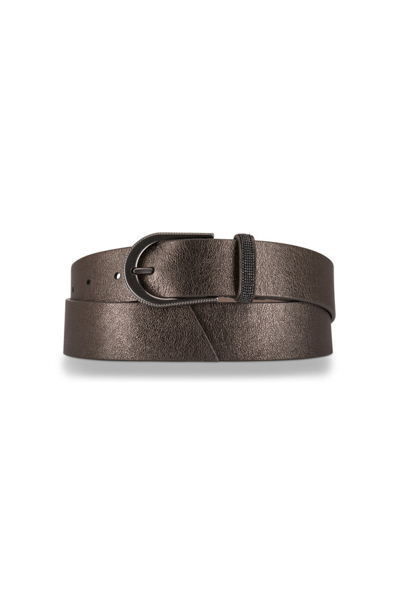 Saint Laurent Ysl Monogram Leather Belt Dark Beige/Bronze