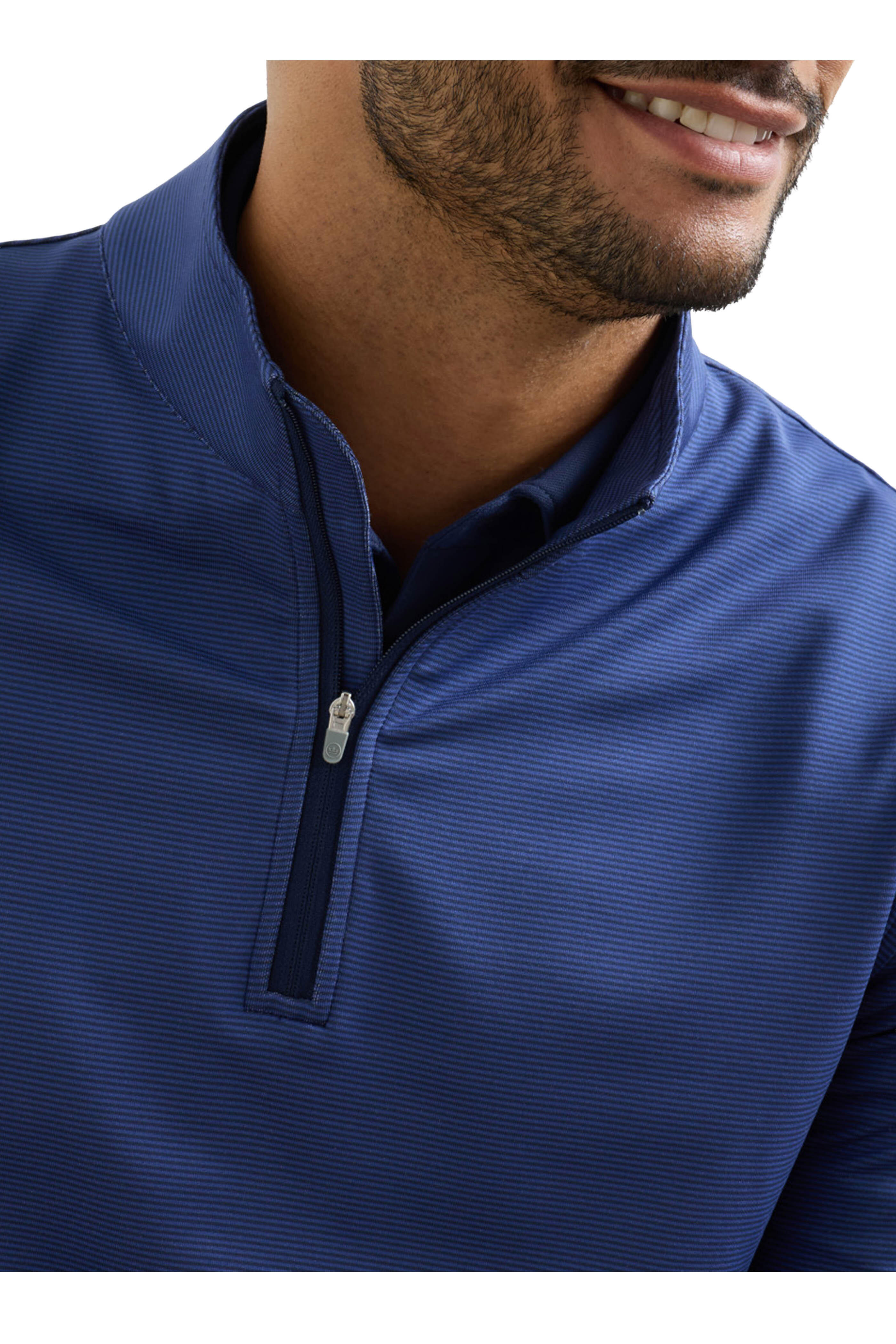 Peter Millar - Perth Sugar Stripe Navy Performance Quarter Zip - view 5
