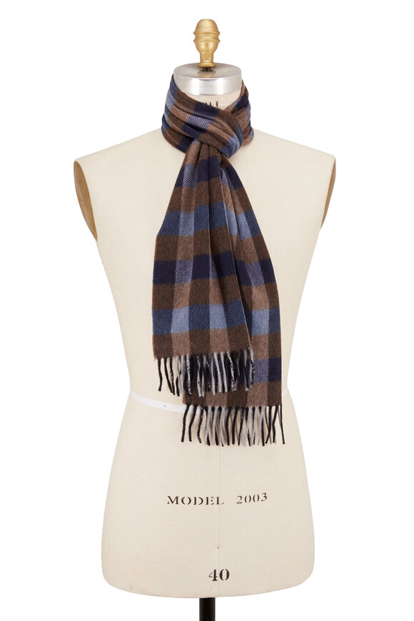 Chelsey Imports - Brown & Blue Check Cashmere Scarf