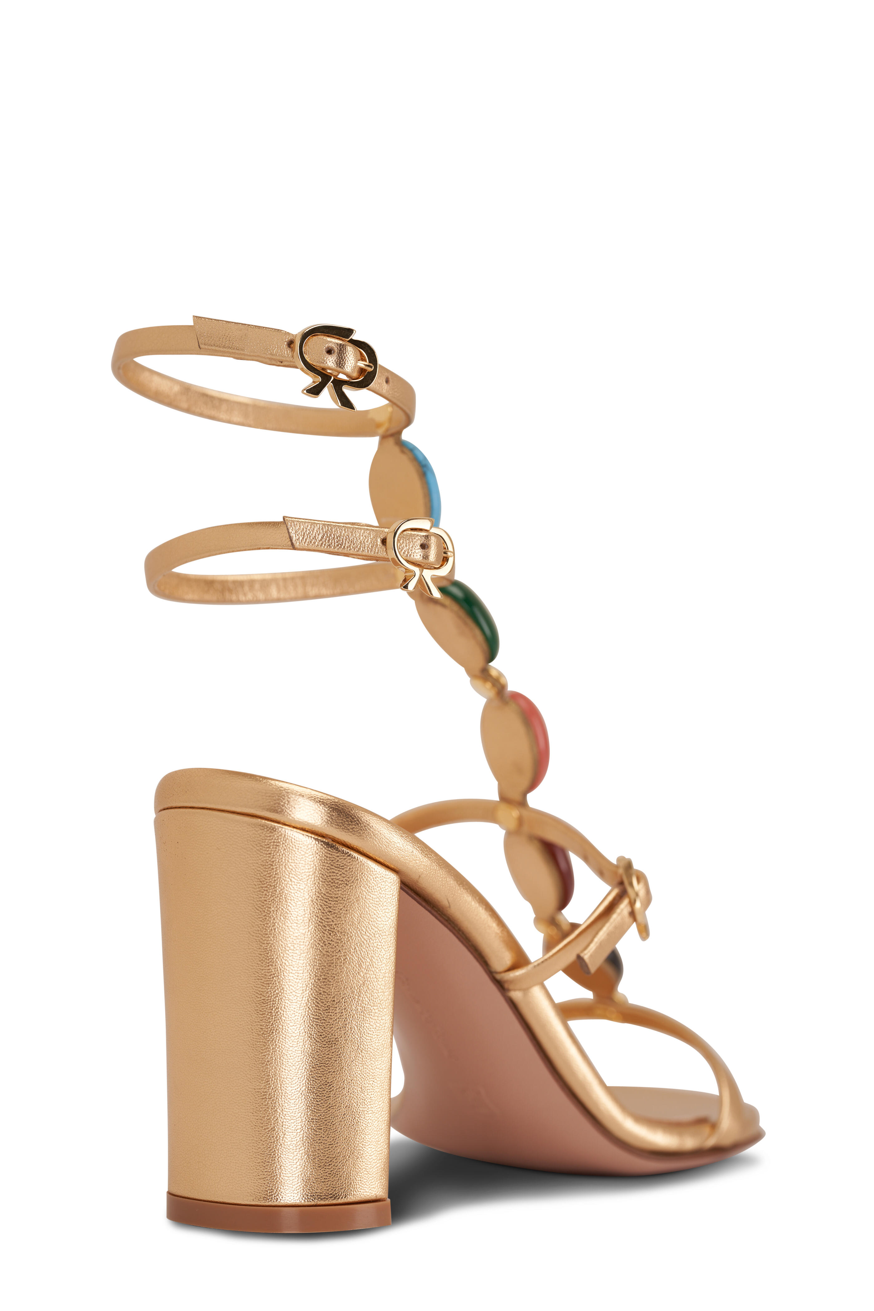 Gianvito Rossi - Mekong Beaded Gold Leather Block Heel Sandal, 85mm