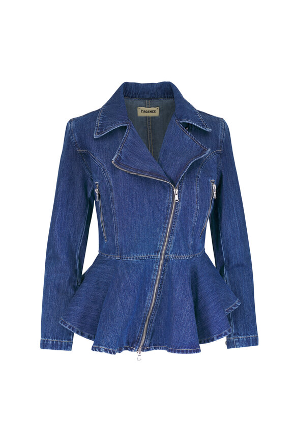 L'Agence Moxie Norton Denim Peplum Biker Jacket