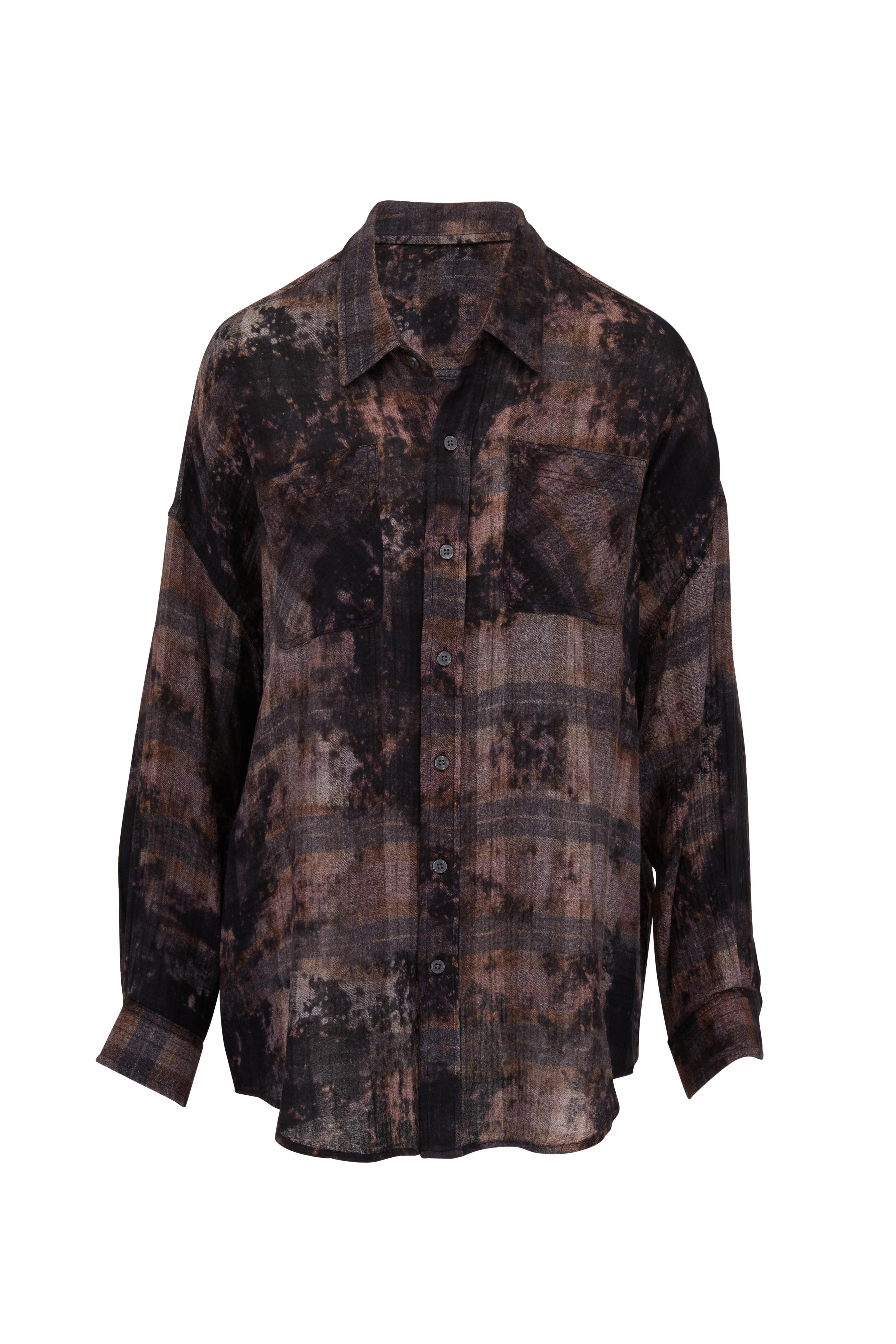 R13 - Bleached Black Plaid Drop Neck Workshirt | Mitchell Stores