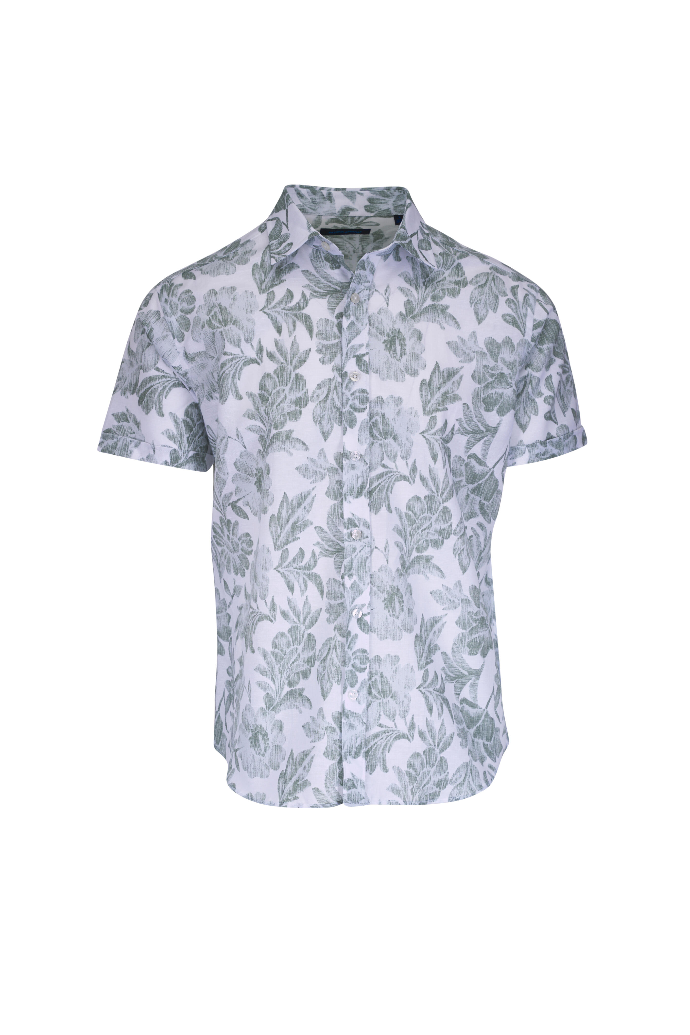 Patrick Assaraf - Green Floral Print Short Sleeve Button Down