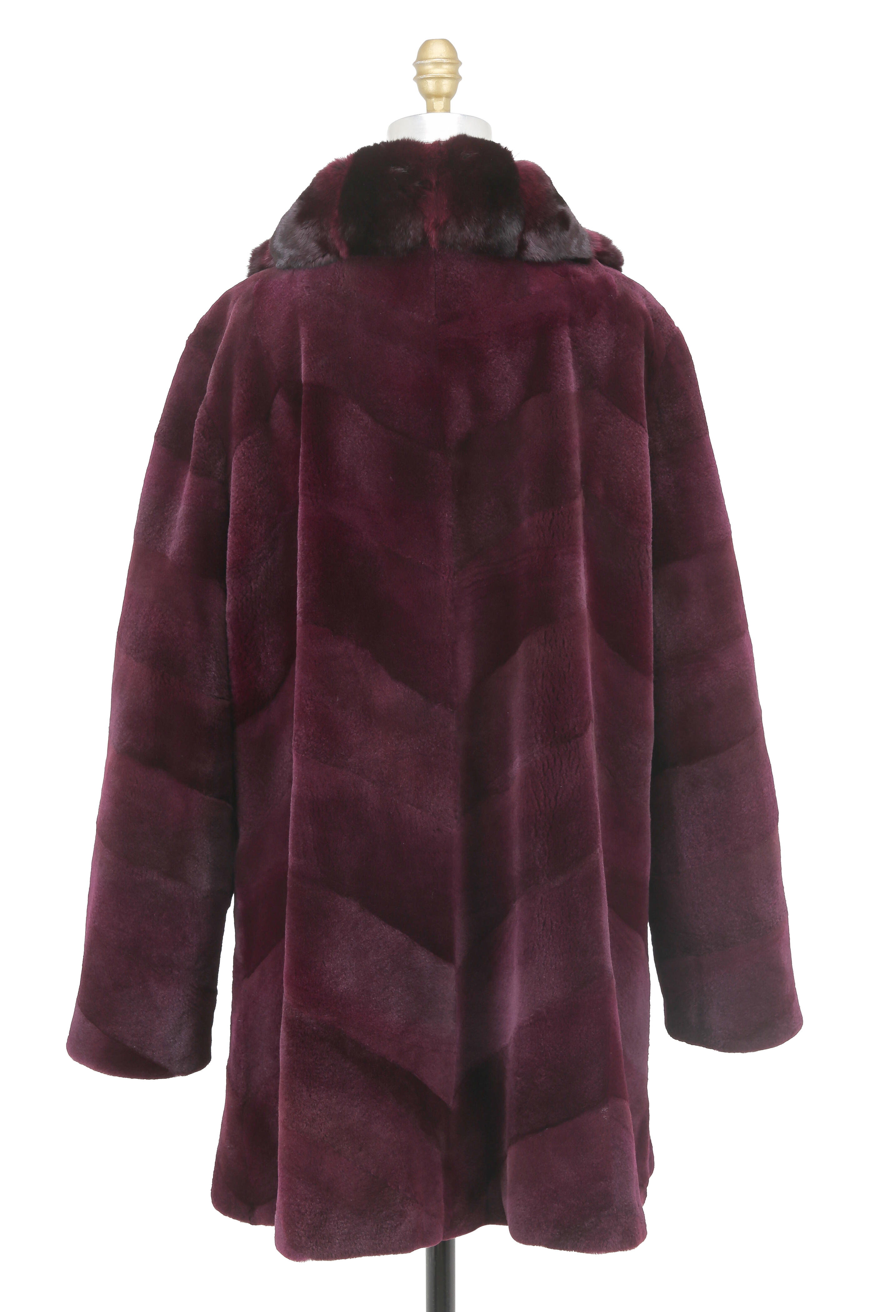 Oscar de la Renta Furs - Burgundy Sheared Mink & Chinchilla Stroller Coat