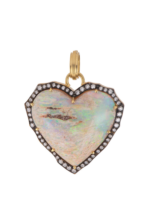 Sylva & Cie 18k Yellow Gold Australian Opal & Diamond Heart