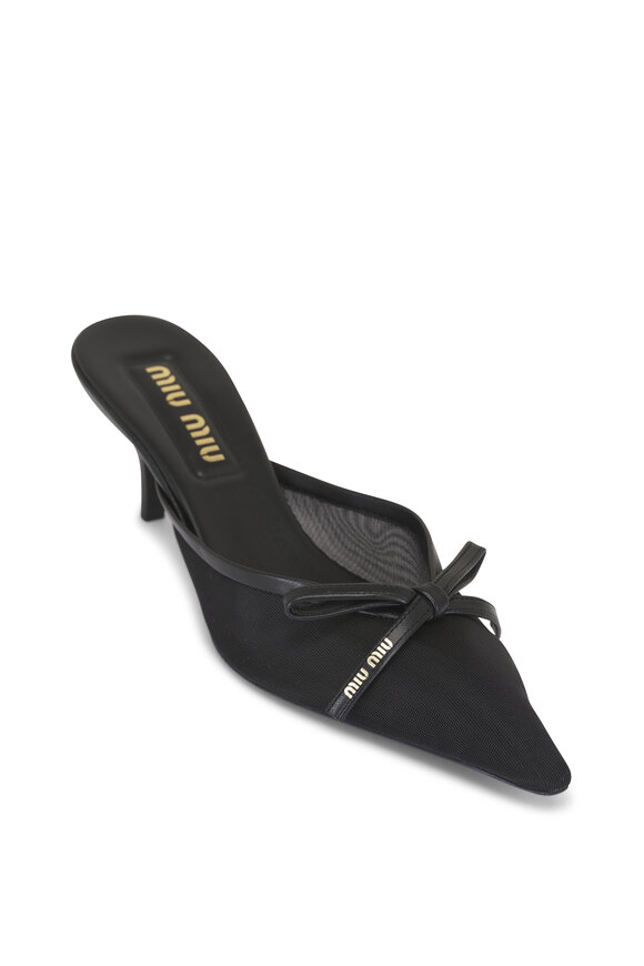 Miu Miu Black Mesh & Leather Heeled Mule, 55mm