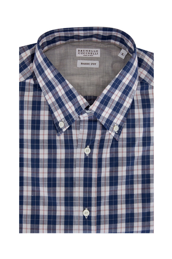 Brunello Cucinelli - Navy & White Check Basic Fit Sport Shirt