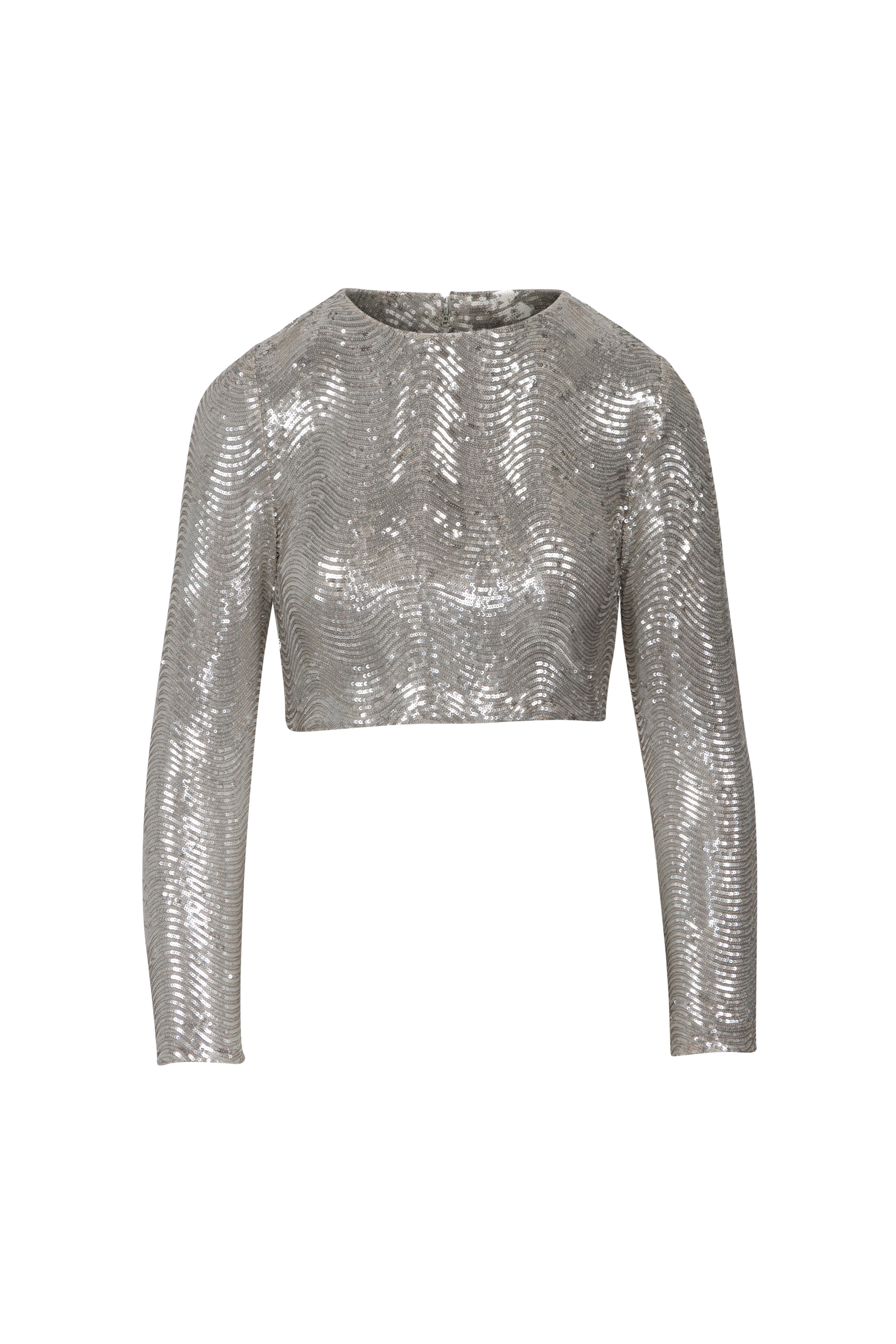 L'Agence - Rogan Silver Sequin Crop Top