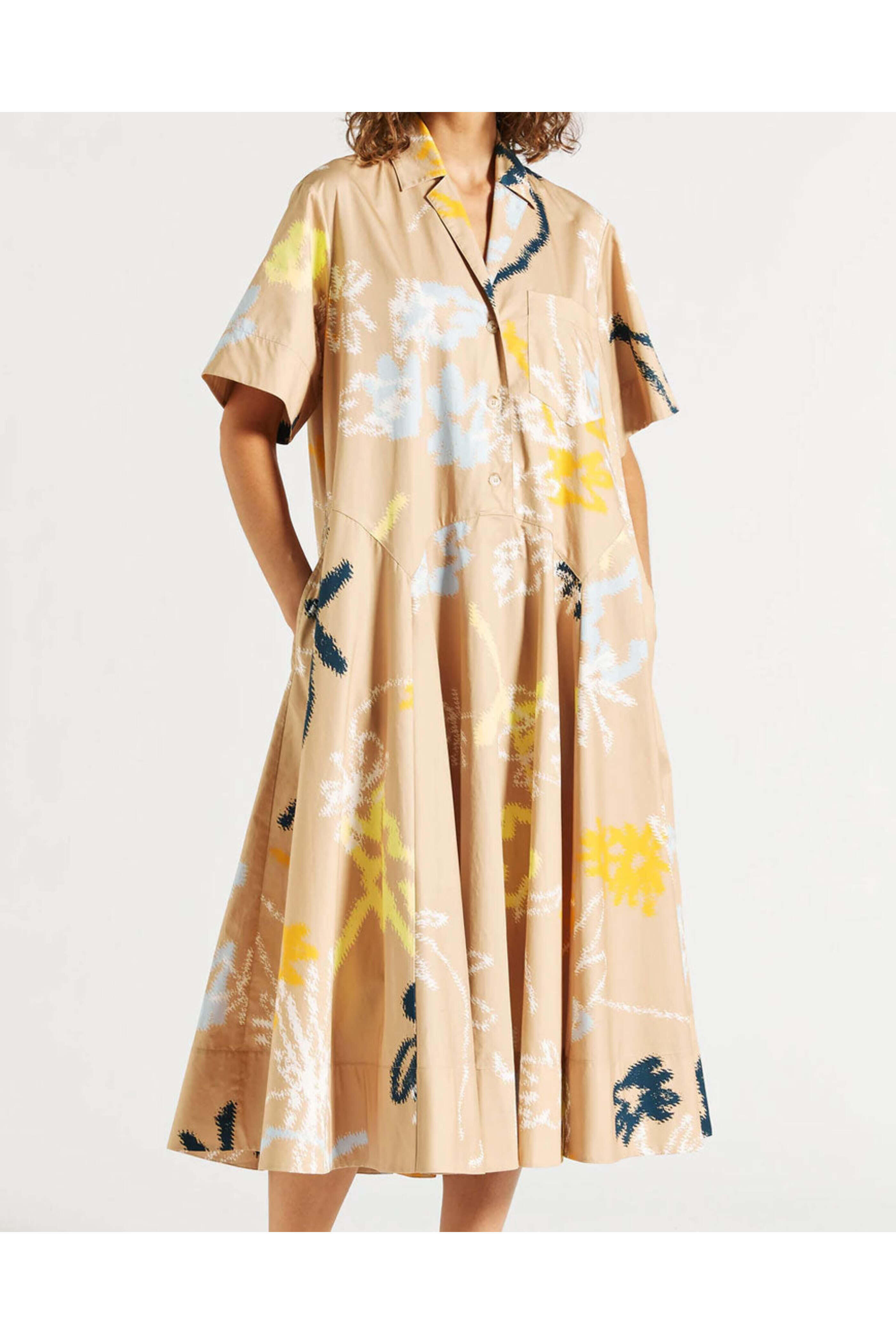 Lee Mathews - Camel Multi Soho Shirt Dress