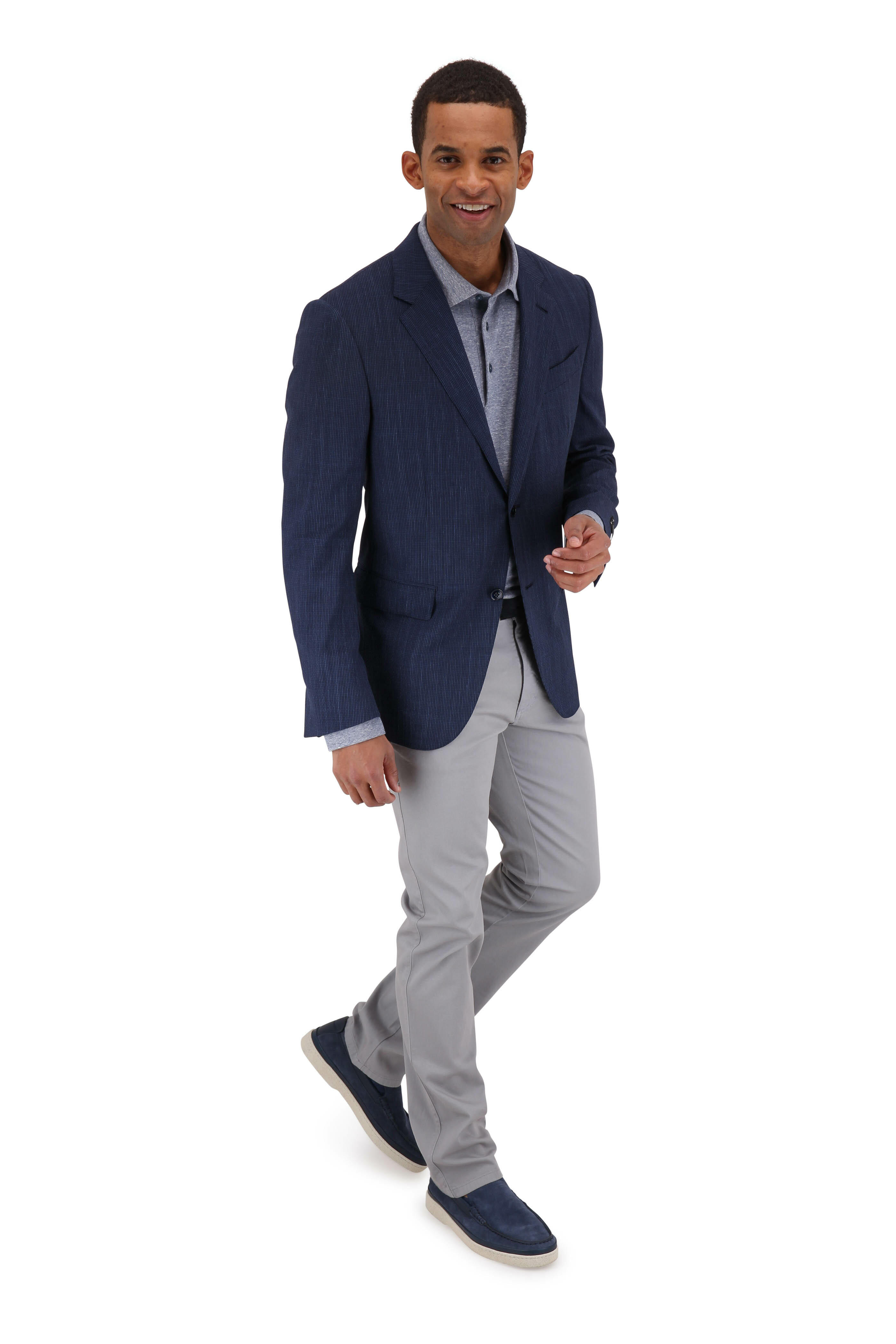 Zegna - Blue Cotton & Linen Blend Knit Polo