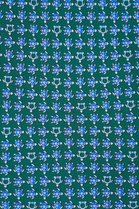 Ferragamo Green Turtle Print Silk Necktie - view 2