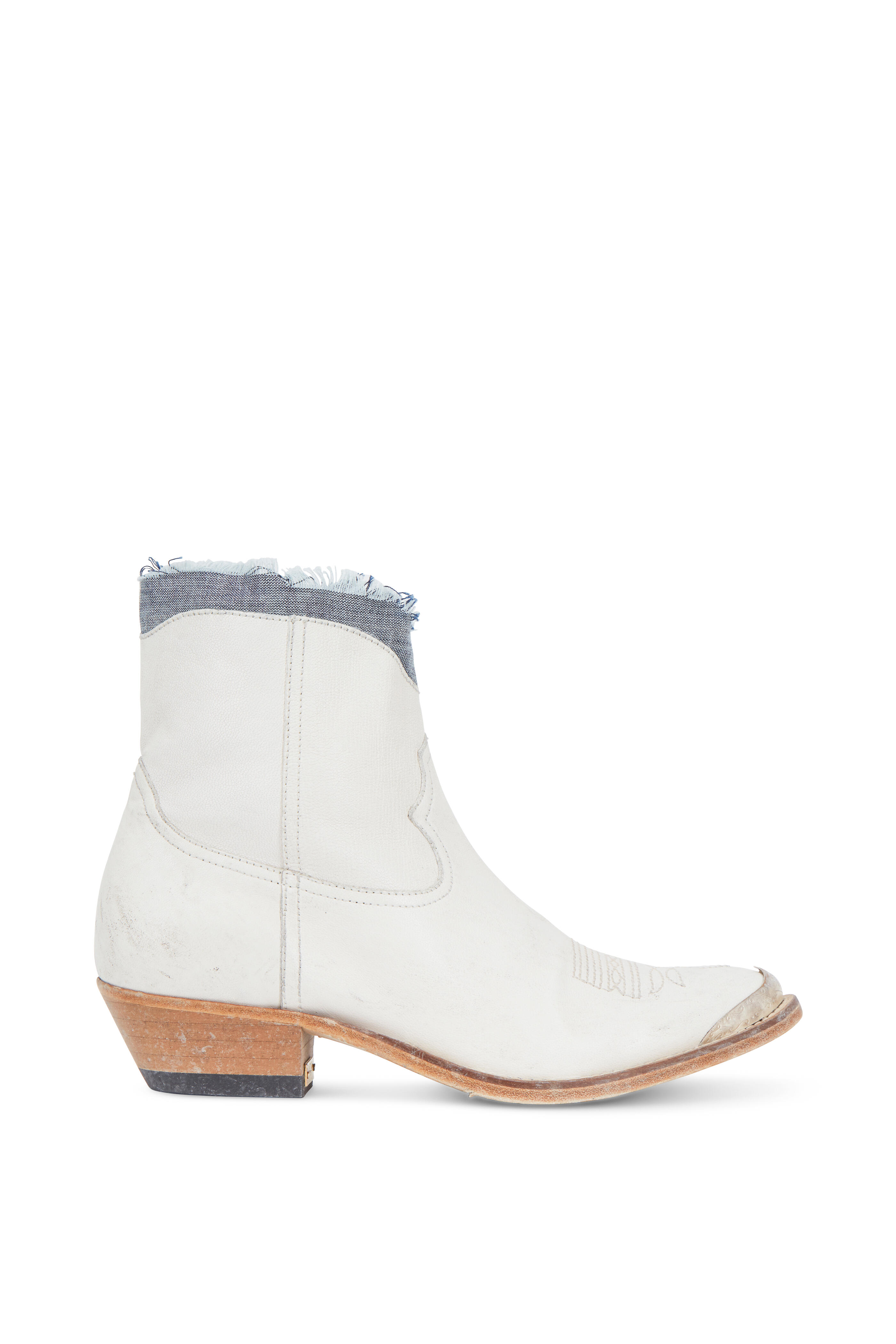 Golden Goose - Young White Leather Denim Cuff Western Boot