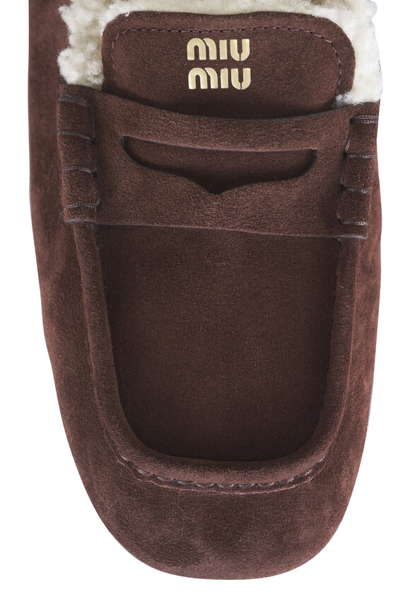 Miu Miu Brown Suede Shearling Penny Loafer - view 5