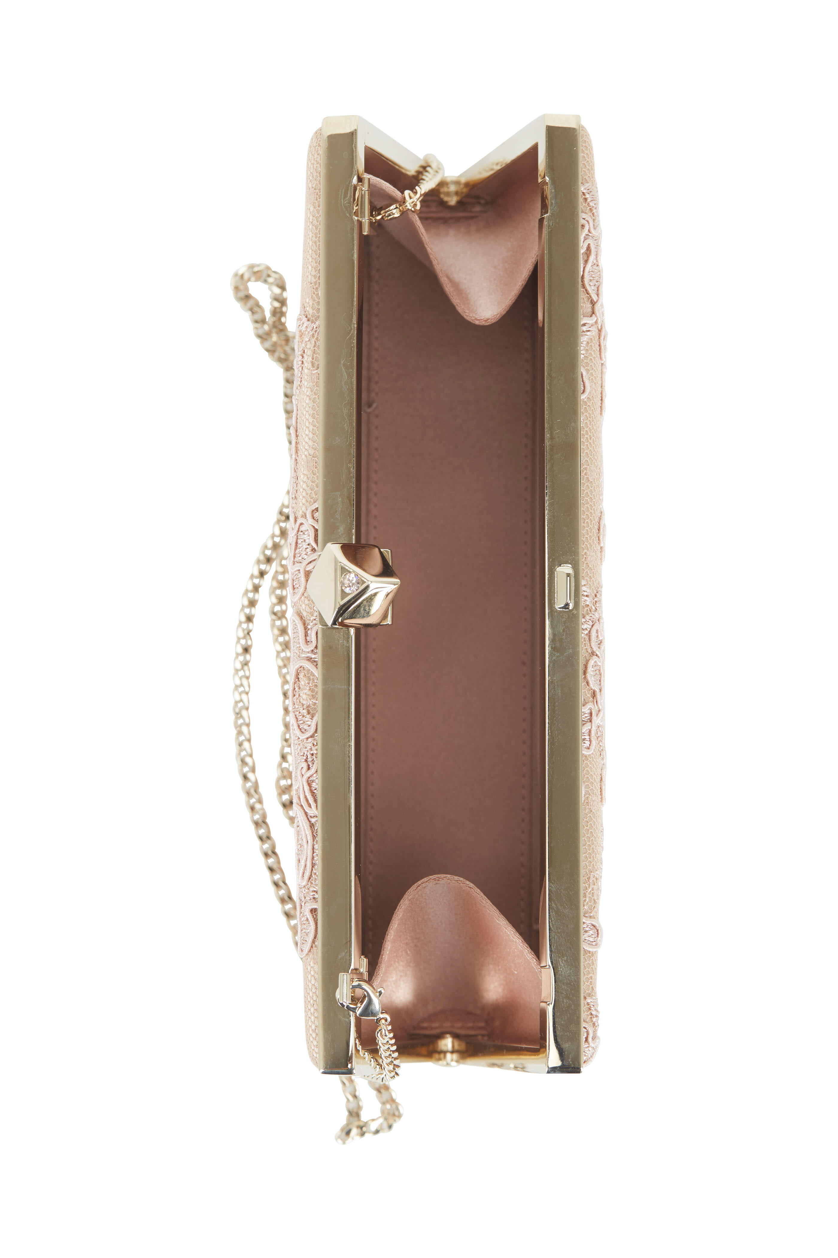 Pale Pink Patent Ring Chain Clutch Bag