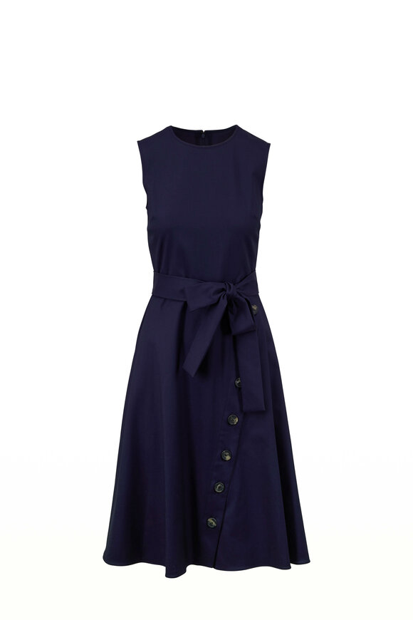 Carolina Herrera - Navy Cotton Button Detail Sleeveless Dress
