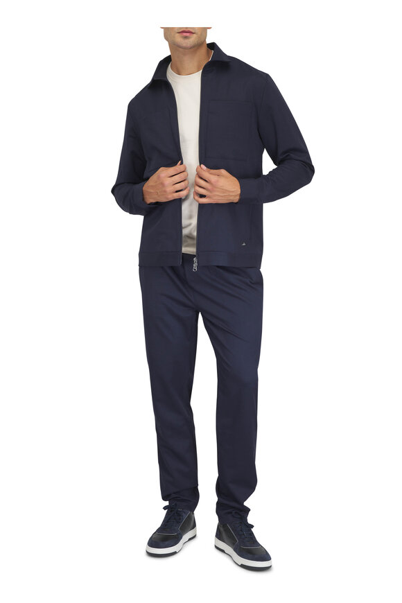 WAHTS Navy Blue Soft Wool Pleated Comfort Chino - view 2