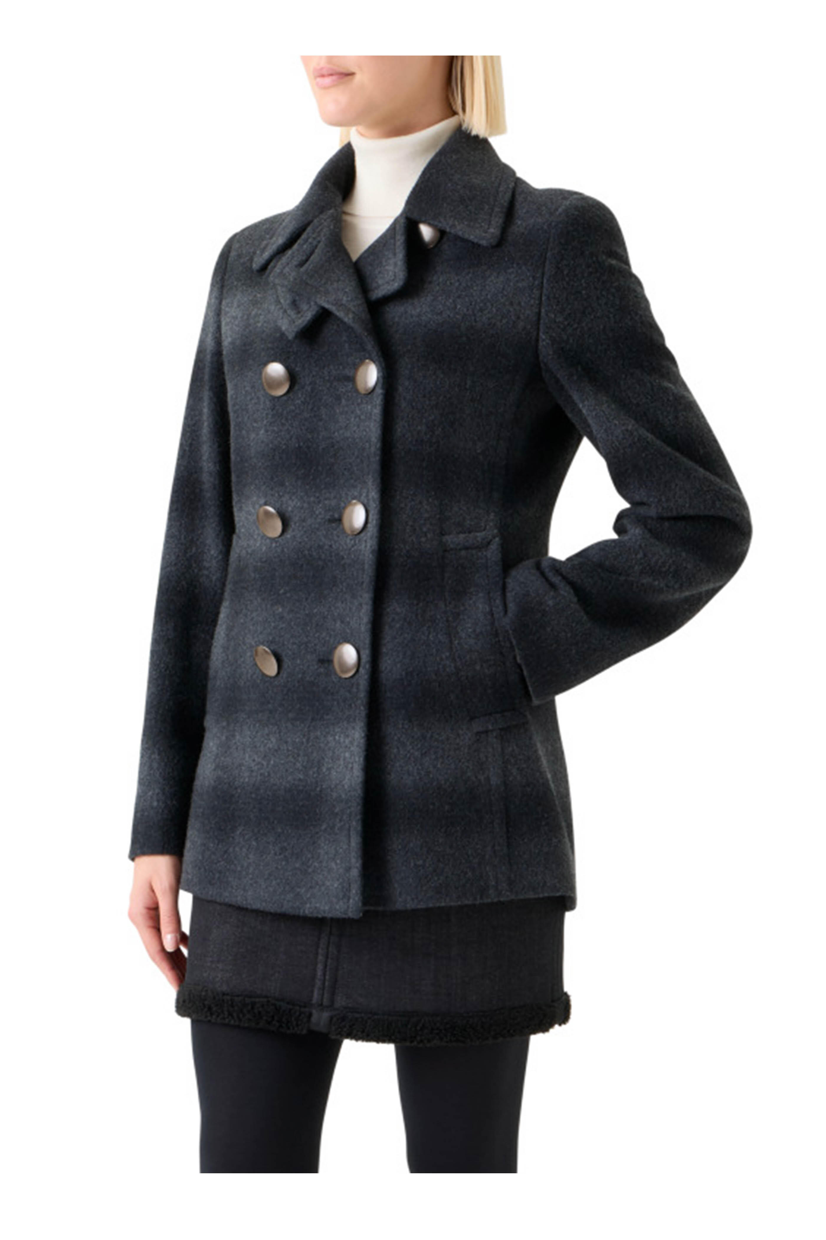 Akris Punto - Charcoal Gray Blurred Check Peacoat