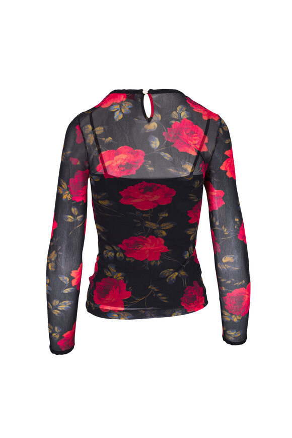 Carolina Herrera Black & Red Rose Print Mesh Top - view 5