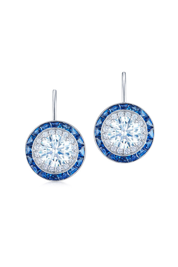 Kwiat 18k White Gold Round Diamond & Sapphire Earring