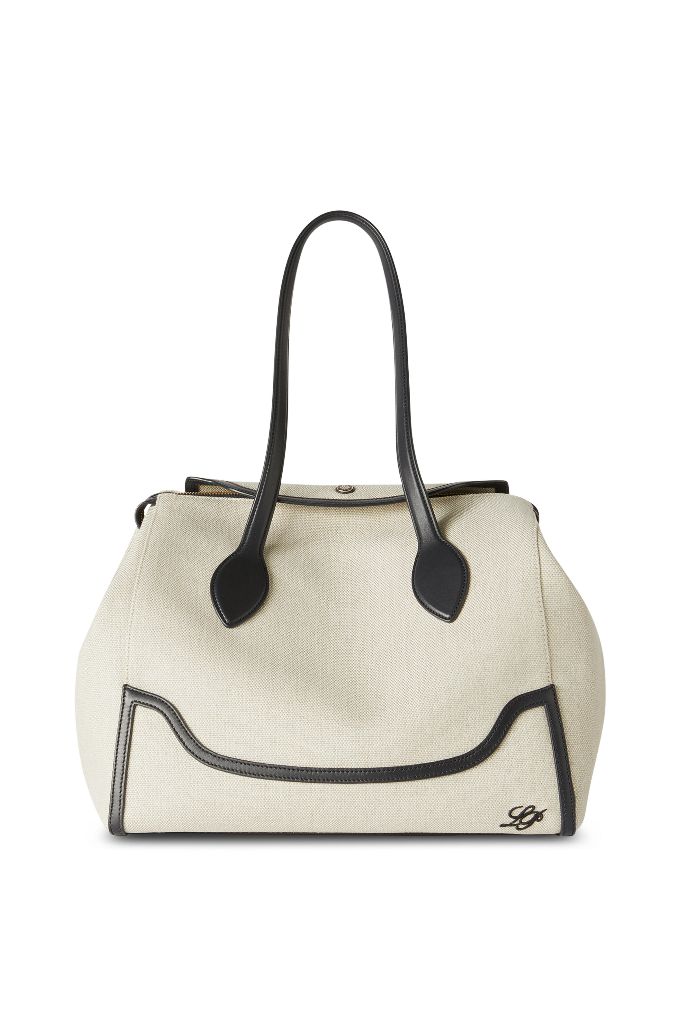 Loro Piana - Large Sesia Happy Day Beige Canvas & Navy Blue Bag