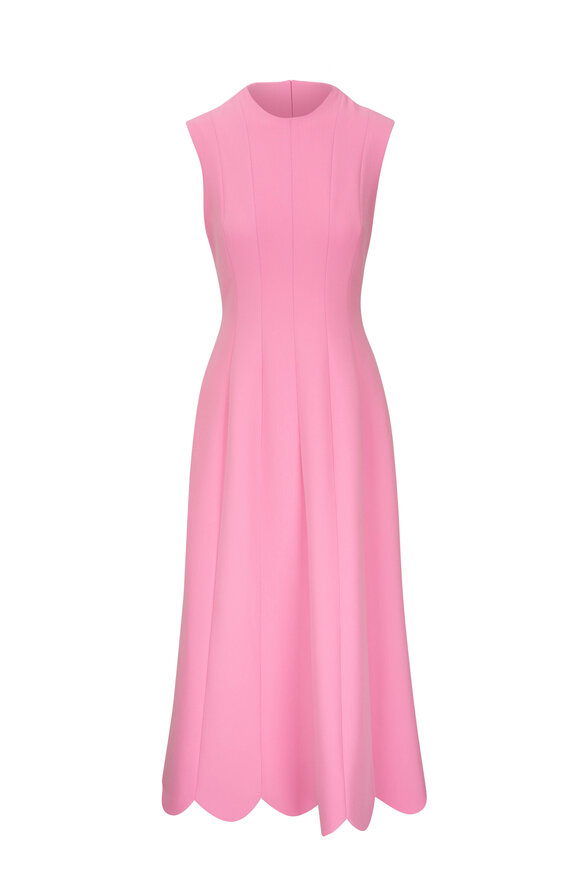 Lela Rose - Peony Pink Stretch Twill Scallop Hem Midi Dress