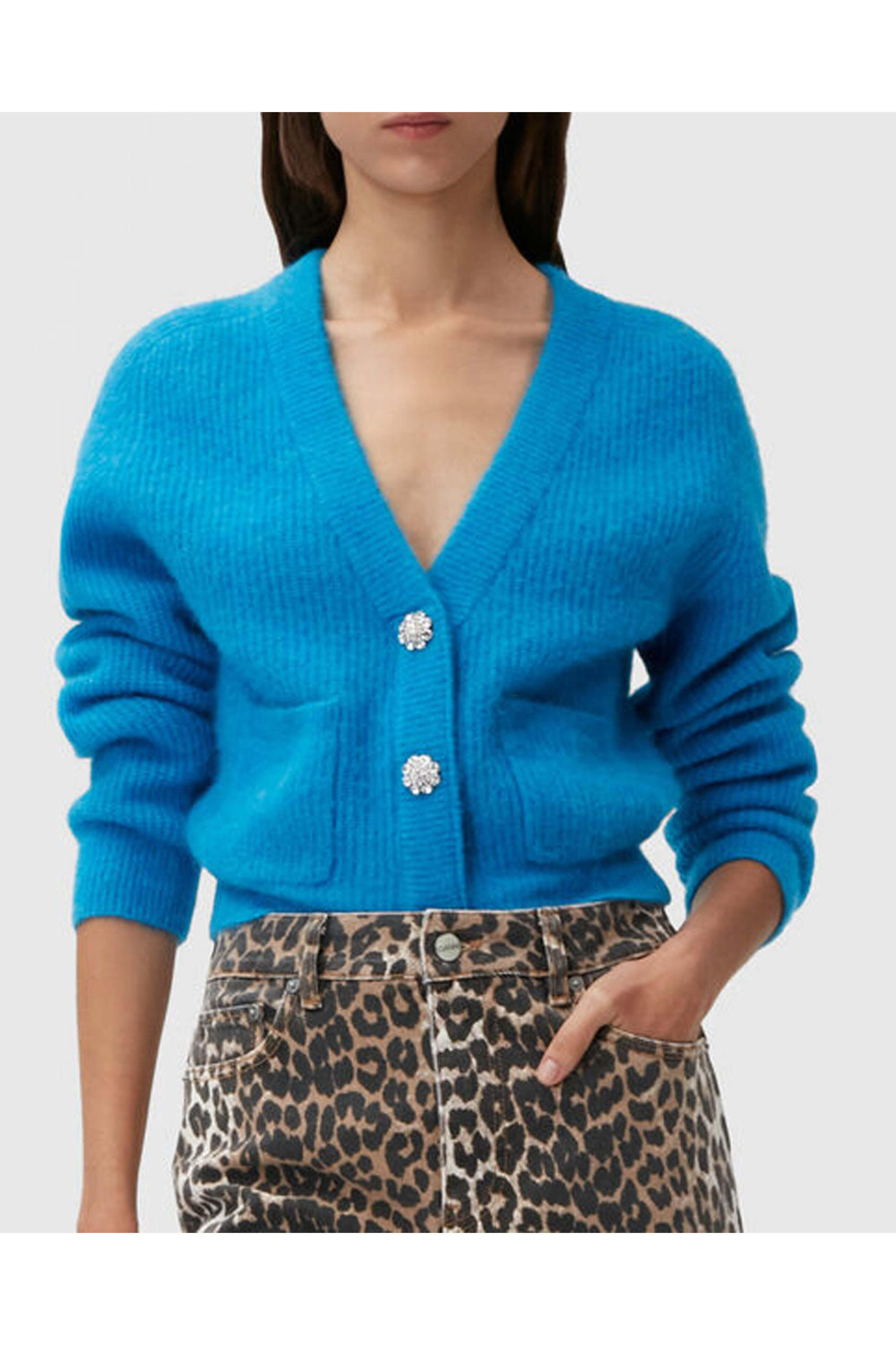 Ganni - Cloisonne Wool Knit Embellished Button Cardigan