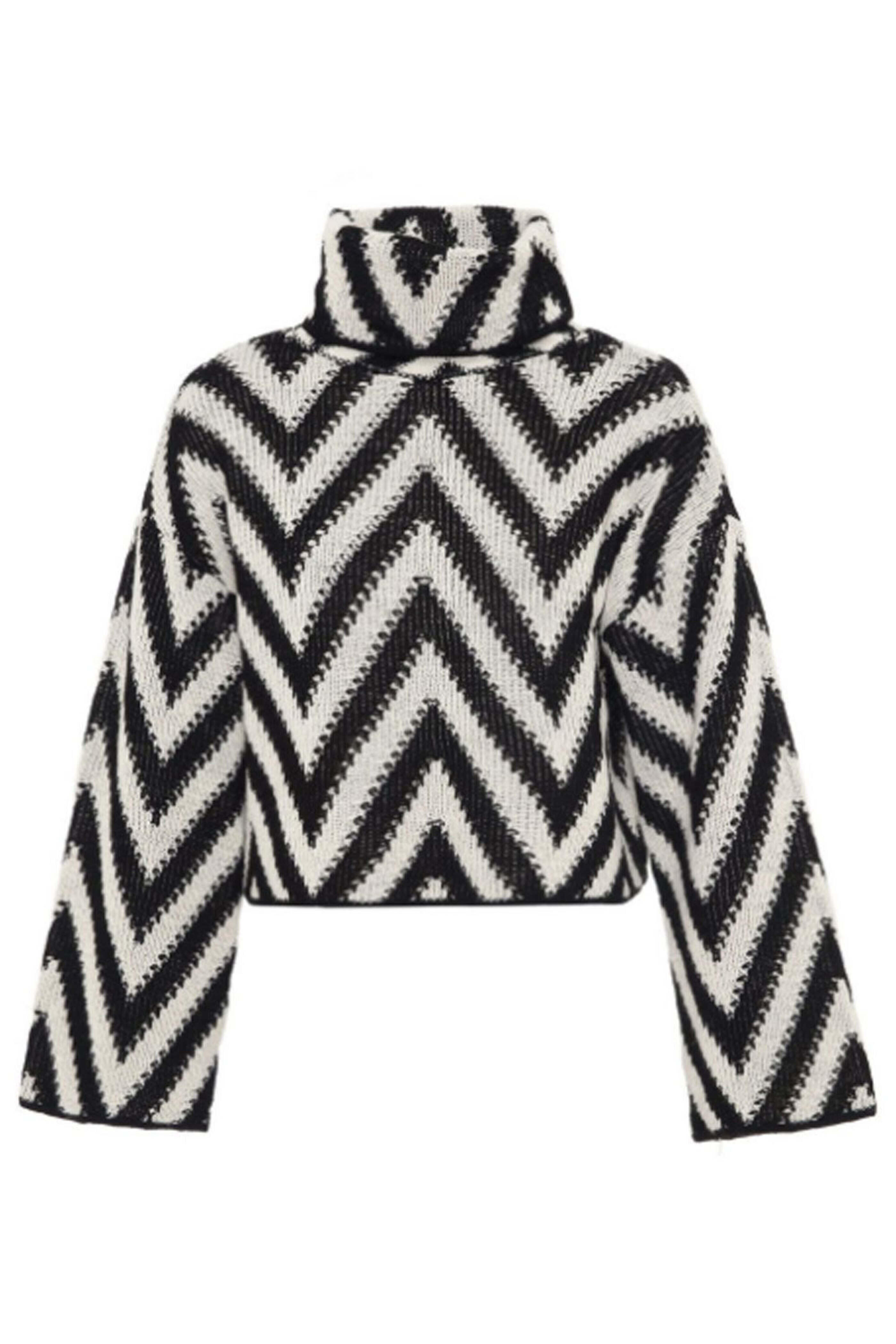 Theo The Label - Ivory/Black Herringbone Crochet Sweater