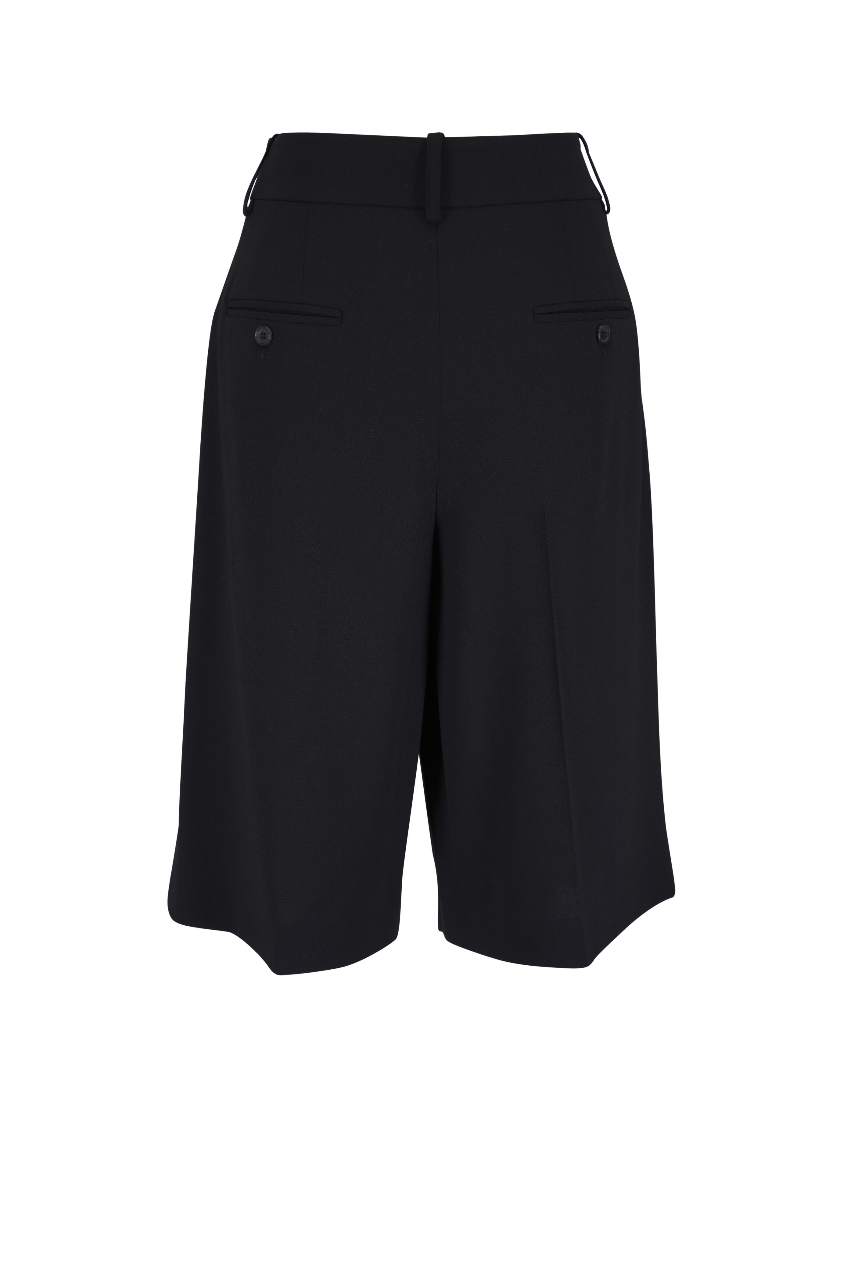 Michael Kors Collection - Black Stretch Wool Pleated Shorts - view 4