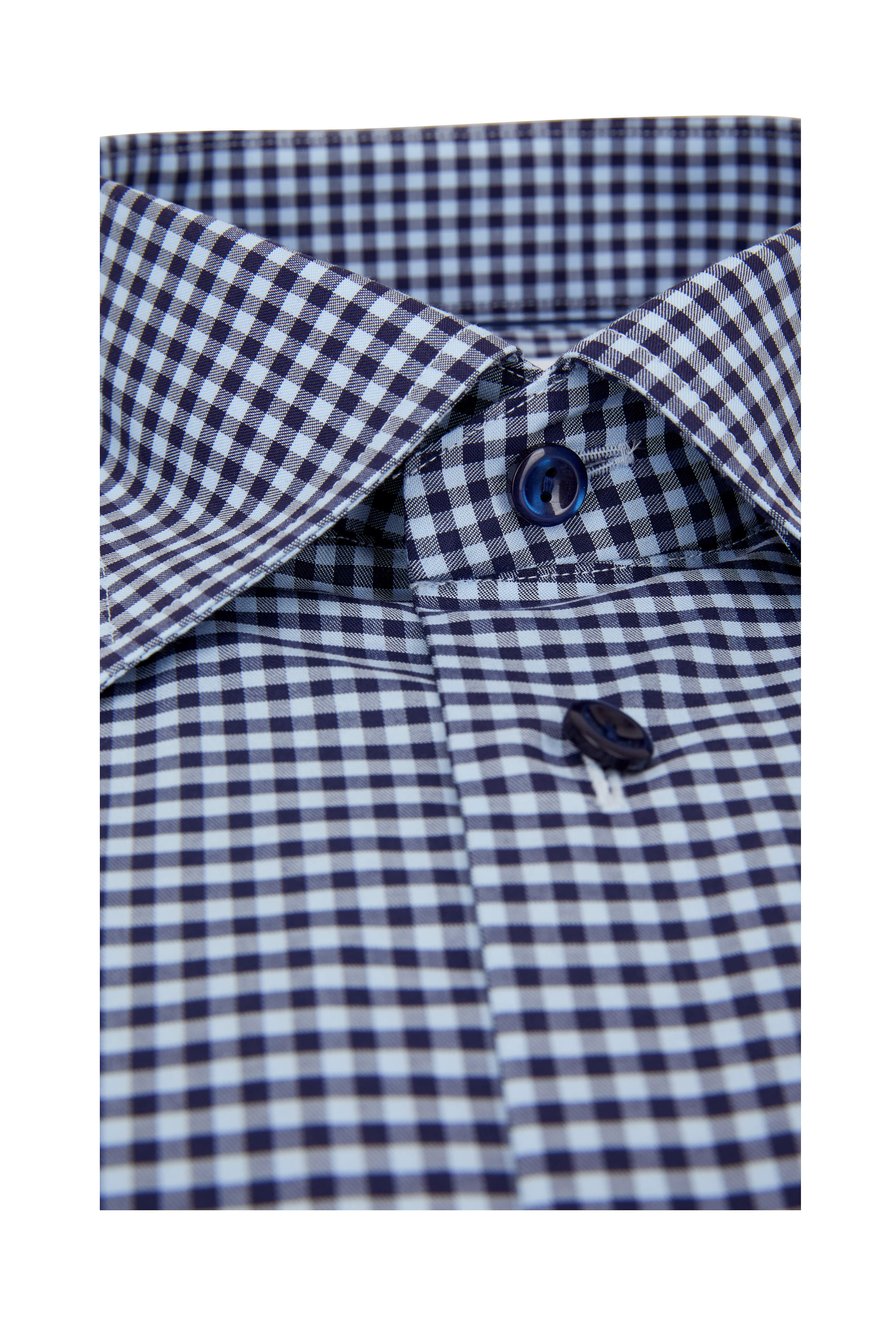 navy blue and white checkered dress shirt Blue, Navy, and White Check Button Down Dress Shirt