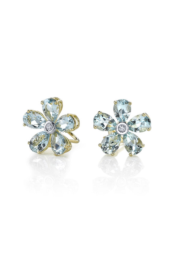 Aaron Henry Aquamarine & Diamond Flower Studs - view 1