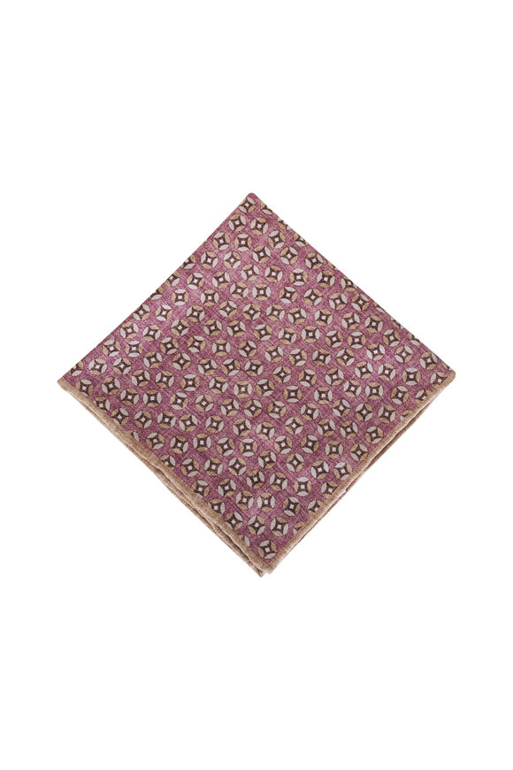 Brunello Cucinelli Mauve Circle Print Silk Pocket Square