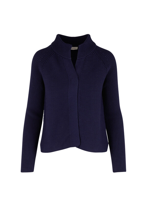 Kinross - Navy Ribbed Cotton Cardigan