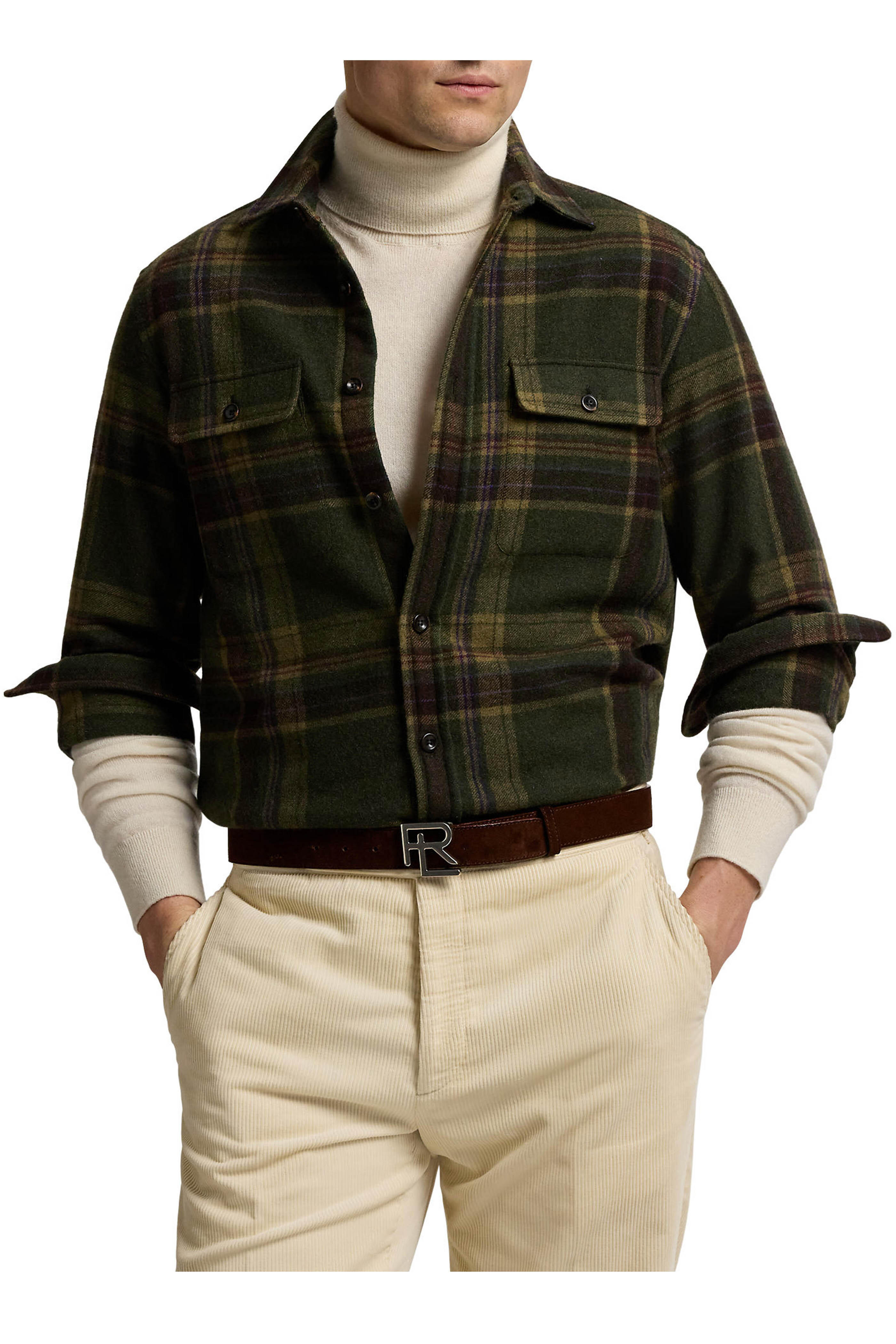 Ralph Lauren Purple Label - Dark Moss Wool Plaid Shirt