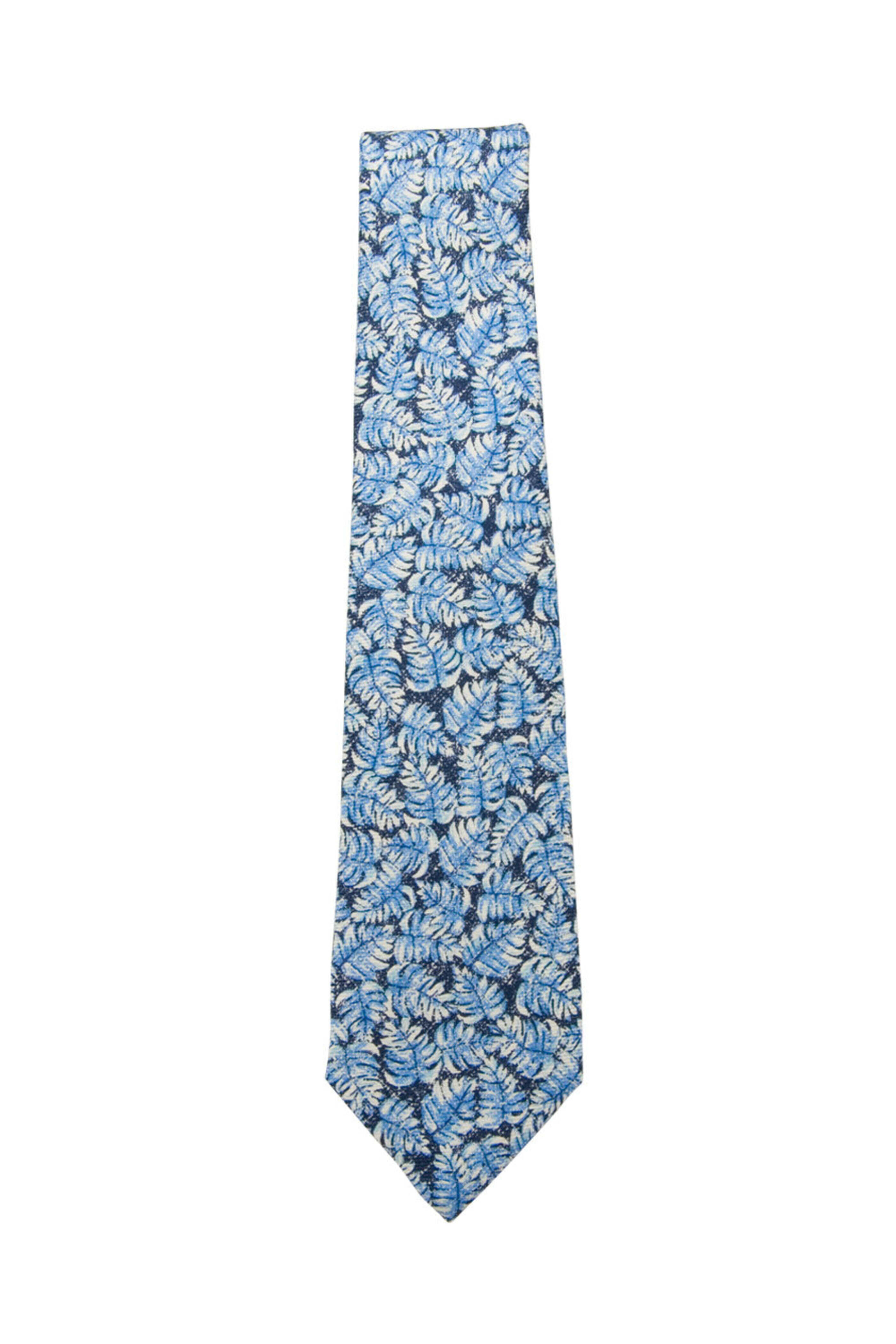 Kiton - Navy and Sky Blue Leaf Print Tie