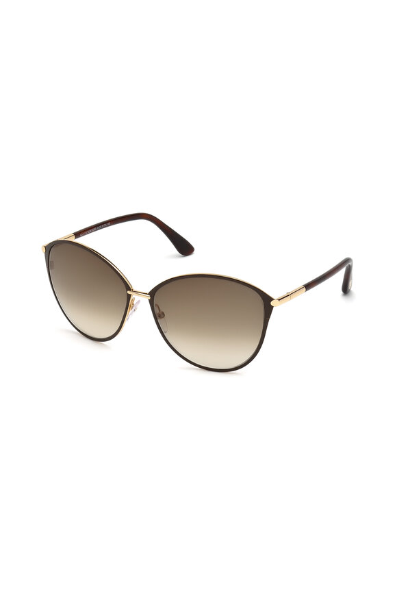 Tom Ford Eyewear - Penelope Shiny Rose Gold & Brown Sunglasses