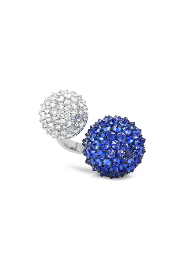 Nam Cho 18K White Gold Diamond & Sapphire Double Ball Ring