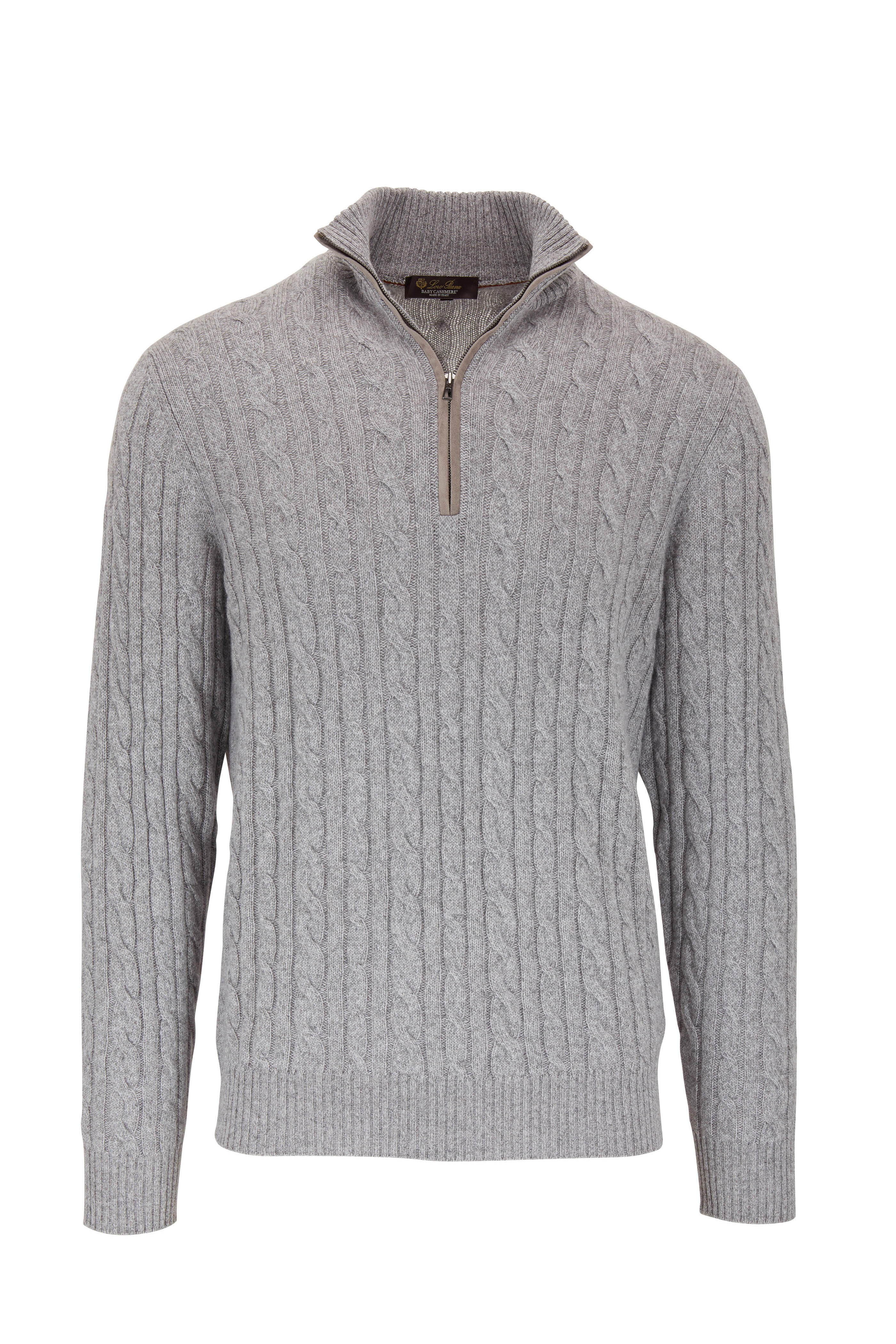 Loro Piana - Gray Baby Cashmere Cable Knit Quarter-Zip Pullover