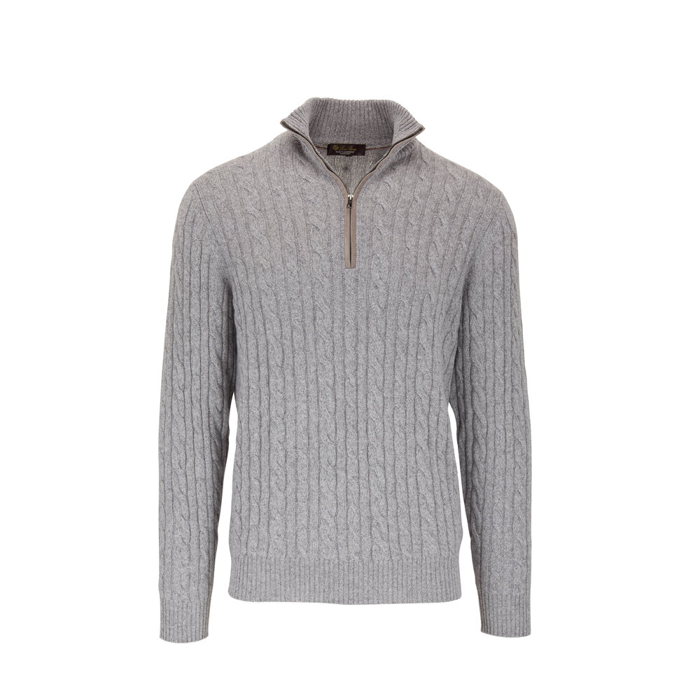 Loro Piana - Gray Baby Cashmere Cable Knit Quarter-Zip Pullover