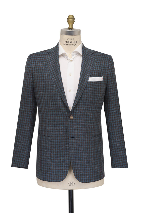 Kiton Brown & Teal Cashmere, Silk & Linen Sportcoat - view 3